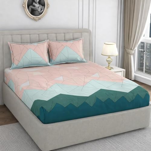 Image of 350 TC Premium Heavy Cotton Feel Elastic Fitted Bedsheet Queen Size with 2 Pillow Covers || Double Bed with All Around Elastic (Beige, Fitted -60x78 Queen)