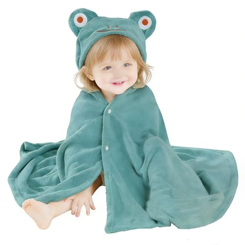 Image of IFaryMes Toddler Baby Bath Towel with Hood 27.5"X55" Ultra Absorbent Soft Bathrobe Blanket, 0-6 Years Infant Shower Towel for Girls & Boys(Greenish-Blue)