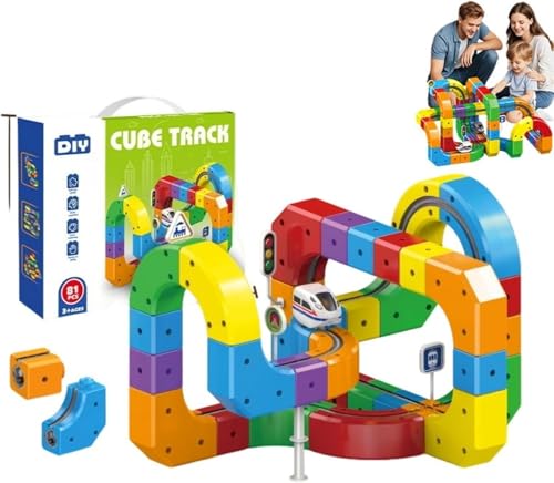 Image of Cable World Electric Train Set, 3D Infinity Track with Flexible Tracks for Kids, Cube Trackss Train- DIY Railroad Block Toys, 81 PCS Anti Gravity Race Tracksss with Car, STEM Educational Building Toy