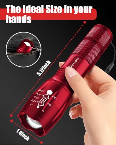 Image of Victoper LED Flashlight 2 Pack Red, Bright Tactical Torch High Lumens 5 Modes, Waterproof Zoomable Flash Light for Outdoor, Birthday Gifts for Men, Dorm Room Hiking Camping Essentials Gear for Guys