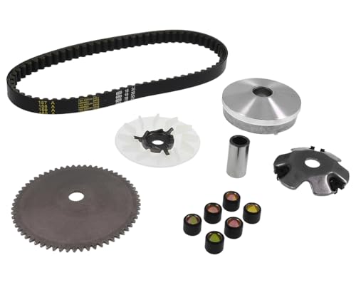 Kit variador GY6 50cc 4T – incluye polea, correa, rodillos, ventilador – compatible con Baotian, Rex, Benzhou, Flex-Tech, Explorer ATU – motor 10” – 669x18x30