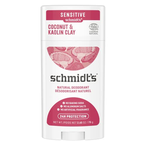 SCHMIDT'S Deodorante stick per pelli sensibili caolino + noce di cocco, 100% di origine naturale, efficacia 24h, 58 ml, 75 g