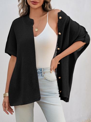 Image of Saodimallsu Womens Short Sleeve Cardigan Sweaters Button Down Lightweight Knit Cardigans
