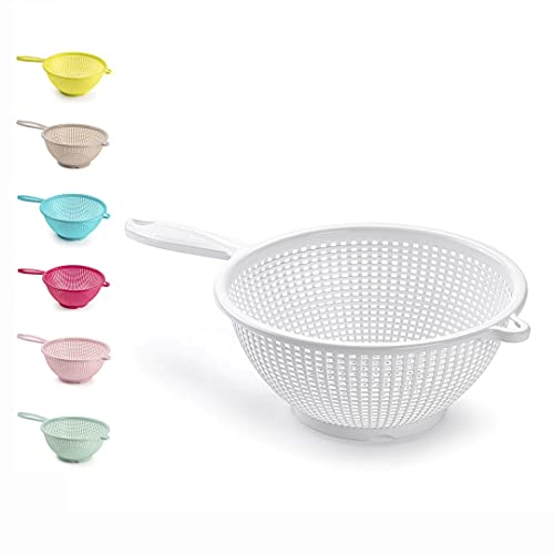 Plastic Colander Food Sieve Strainer Basket for Food Washing Draining Pasta Spaghetti Rice Salad Vegetable Kitchen Cooking Hobby Design 4 (24cm - White)