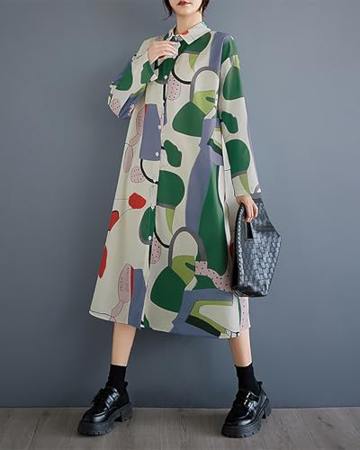 Image of ellazhu Womens Fall Casual Patchwork Funky Long Sleeve Designer Dress Loose Blouse GY2787 A