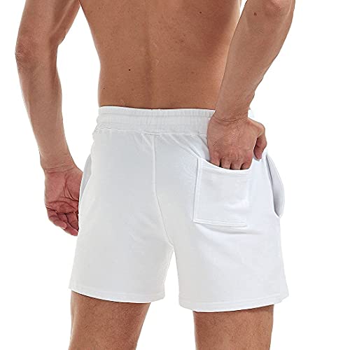 Aimpact Mens Short Athletic Running Sweat Shorts 5 Inch Inseam Cotton Soft Lounge Jogging Workout Gym Casual Shorts With Pockets (White L) #TOP5