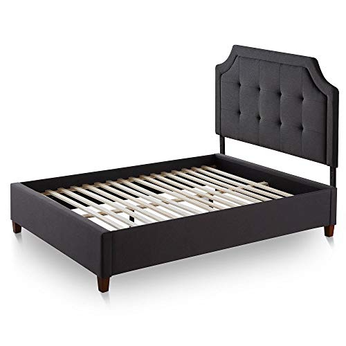 Lucid Bordered Upholstered Headboard With Square Tufting And Scalloped Edges Upholstered Platform Bed With Slats, Queen, Charcoal #TOP1