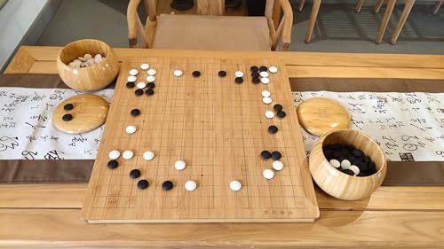 SongYun Bamboo 2.0 cm Reversible 19x19 / 13x13 Go Game Set Board with Single Convex Fine Ceramic Stones and Bamboo Bowls Classic Strategy Board Game (Go/Baduk/Weiqi)