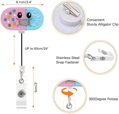OOTSR 3 PCS Retractable Lanyard Clips for Nurse Doctor Teacher Student, Felt Badge Reels Holder for ID Card Key, Retractable Nursing Badge Reel with Alligator Clip, Pill Uterus Heart