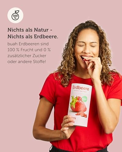 BUAH® Mrożone truskawki I suszone truskawki bez cukru I 100% suszone owoce (Vegan bez glutenu, bez laktozy), suszone owoce, przekąski wyprodukowane w Niemczech (96 g)