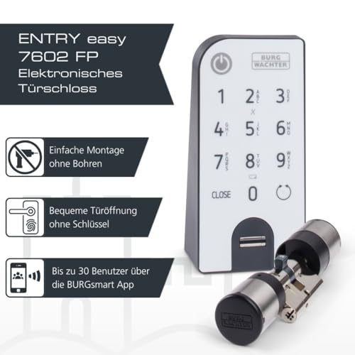 BURG-WÄCHTER Elektronisches Türschloss, Zylinder und Keypad, Öffnung mit App, Fingerprint...