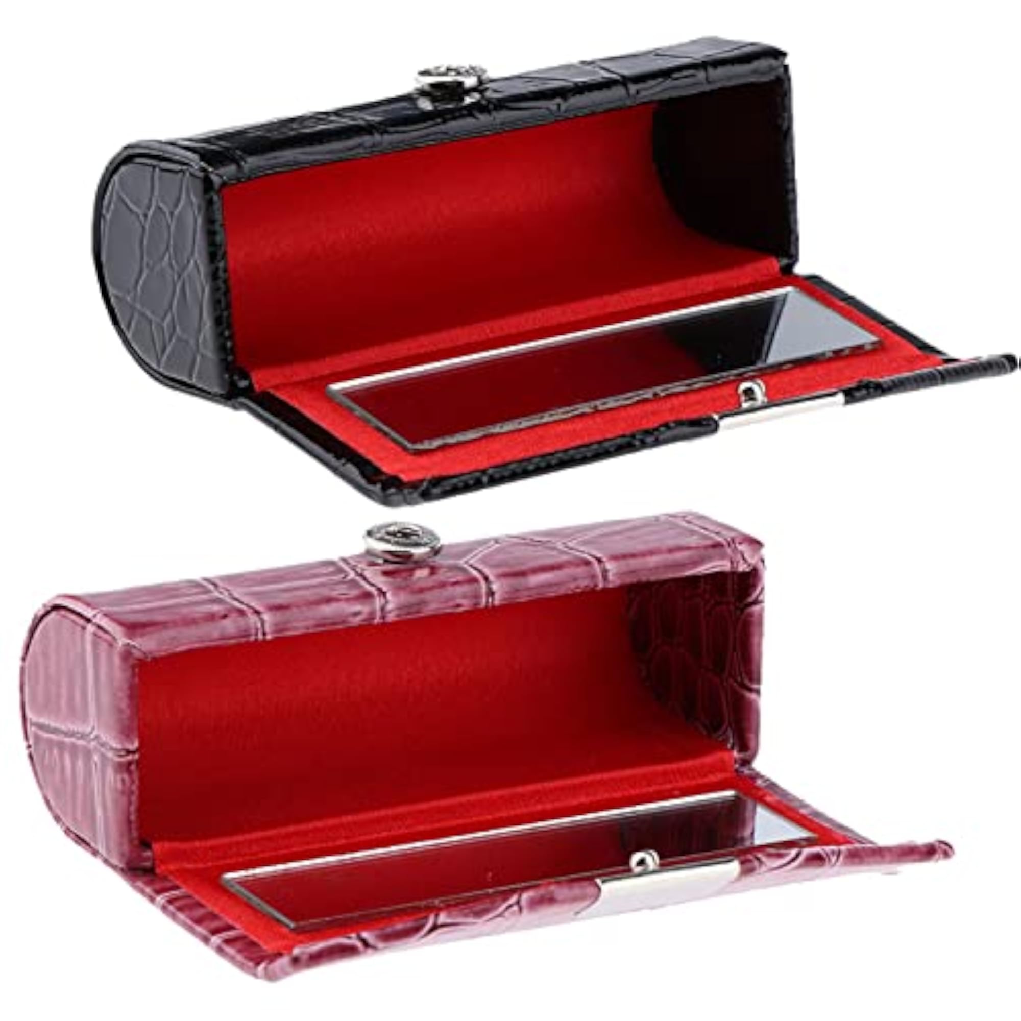 2Pcs Women PU Leather Lipstick Case Holder with Mirror