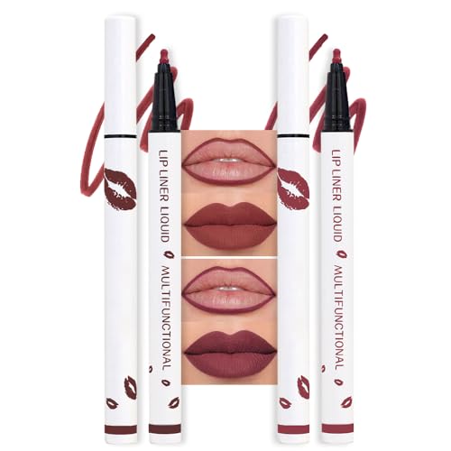 Image of 2Pcs Longwear Liquid Lip Liner Stain Marker Pen Set Long Lasting Waterproof, Black Cherry Wine Red Matte Permanent 24 Hour Lip Liner and Lipstick Combo, Color Stay Lipliner All Day Lips Stain peel off