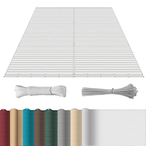 Balcon Cache Brise Vue 70 x 400 cm Latéral Balcon Brise-Vue, Diverses Couleurs Tailles Au Choix Habillage Balcon Protection Solair avec Œillets Cordons pour Porches, Blanc