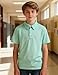 Cuddomper Boys Performance Polo Size 11-12 Dry Fit Short Sleeve Golf Shirt Mint Green Striped School Uniform for Active Casual