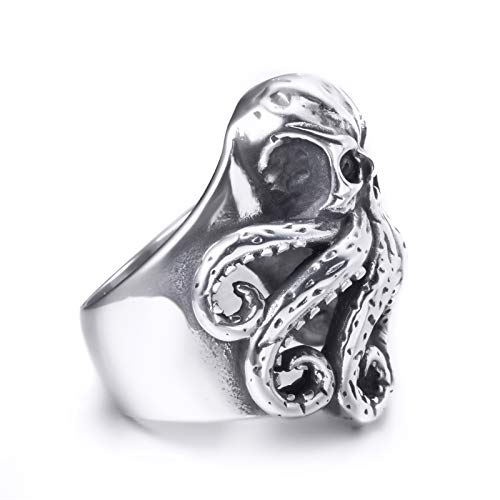 Elfasio Stainless Steel Octopus Ring For Men Tentacles Retro Gothic Punk Style Jewelry Silver Black Vintage Rings,Size 10 #TOP3