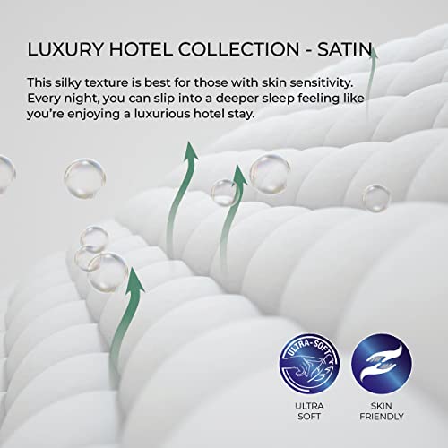 100% Cotton Satin Pillow Covers Queen Size Set Of 2, Organic Pillow Protectors Zippered 2 Pack Silky Touch, Stripe Pattern Hypoallergenic Gots Certified Bed Bug Proof , Noiseless White Encasement #TOP3