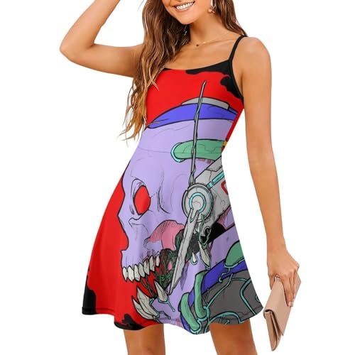 Robe d'été à bretelles motif crâne rouge pour femme jupe courte de plage style cami chic