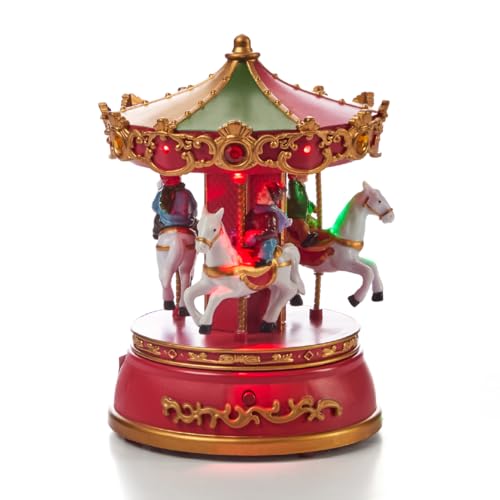 The Christmas Workshop Carousel with Music and Lights/Festive Rotating Decoration with LED Illumination and Classic Carols 73949