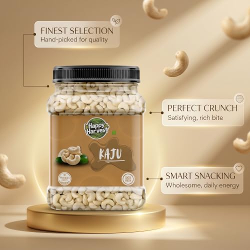 Image of Happy Harvest 100% Natural&Crunchy Premium Whole Cashews Nutritious&Delicious Nuts, Premium Kaju Nuts|Gluten Free|Source Of Minerals&Vitamins|Dry Fruits (Jar Pack) (1000gm)
