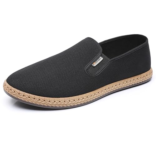 Image of SEYHIBG Mens Canvas Shoes Loafers Slip On Walking Boat Shoes Causal Comfort Work Business Non Slip Lightweight Low Top EU Size 43 Black