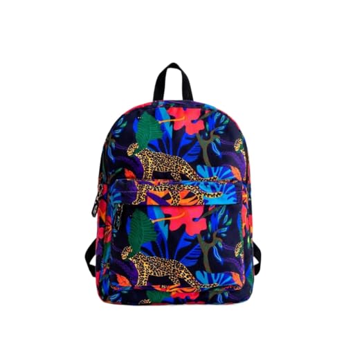Mochila Escolar Universitária Estampada Grande Espaço Alças Reguláveis Viagem e Verão(ONÇA AZUL)