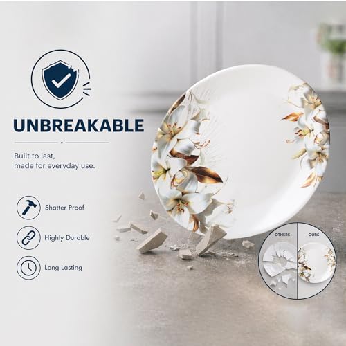 Image of Golden Fish 12 Pieces Dining Set for 4 | Full Plates with Veg Bowls & Eating Spoons Combo | Basic Dinnerware Set for Daily Meals | Lightweight, Easy to Use & Ideal for Home, Hostel & Gifting