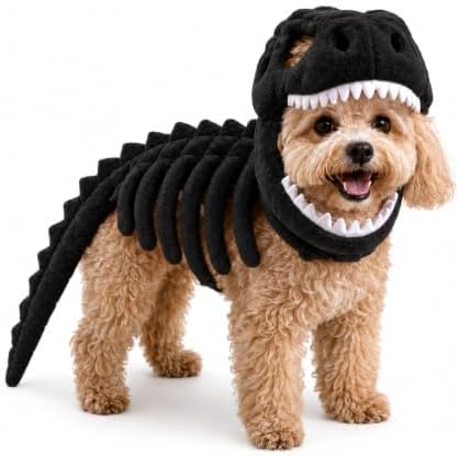 Dinosaur Skeleton Costume, Halloween Costume Funny Design for Pet (Black,25 cm)