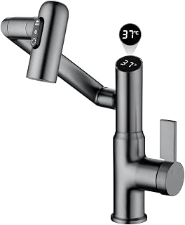 Grifo de baño de temperatura inteligente, grifo de baño de una sola manija, grifo de fregadero de baño, grifos de cocina (gris mate)