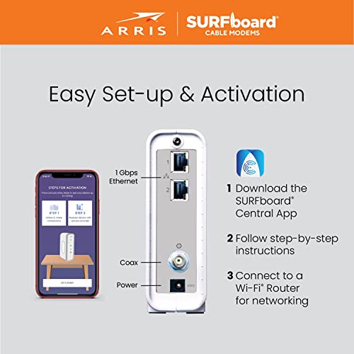 Arris Surfboard Sb8200 Docsis 3.1 Cable Modem | Approved For Comcast Xfinity, Cox, Charter Spectrum, & More | Two 1 Gbps Ports | 1 Gbps Max Internet Speeds | 4 Ofdm Channels | 2 Year Warranty,White #TOP4