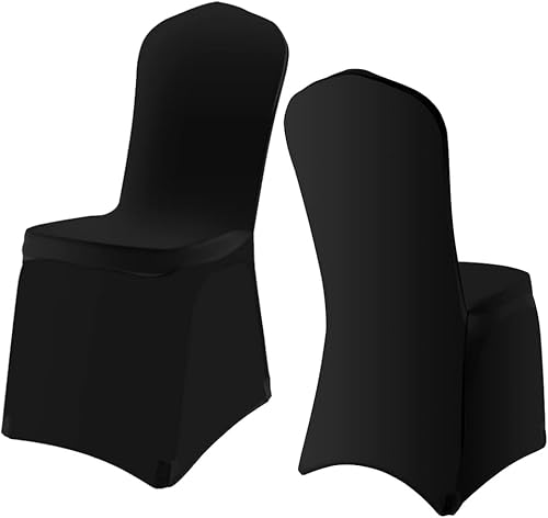 Vista 12 de Yahpetes Funda para silla de banquete de poliéster y elastano, color blanco, parte delantera plana, elástica, para bodas, banquetes, comedores, 1