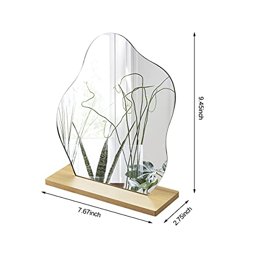 Irregular Aesthetic Mirror Frameless Funky Makeup Mirror Decorative Desk Tabletop Wavy Mirror With Wooden Stand For Living Room Bedroom And Minimal Spaces Home Decor (Cloud Shape) #TOP1