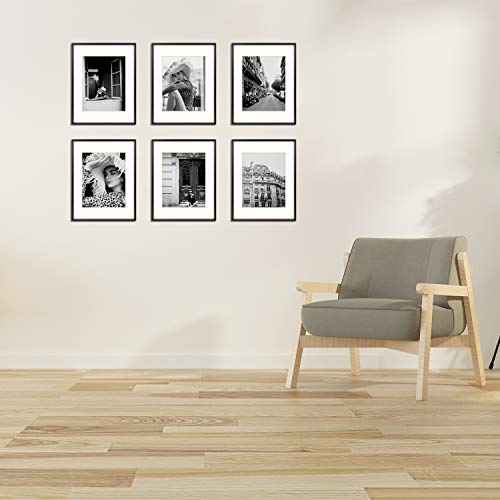 Golden State Art, 11X14 Black Picture Frame Displays Photo 8X10 With Ivory Mat Or 11X14 Without Mat For Wall Mounting Aluminum Frames With Real Glass (Pack Of 6) #TOP6