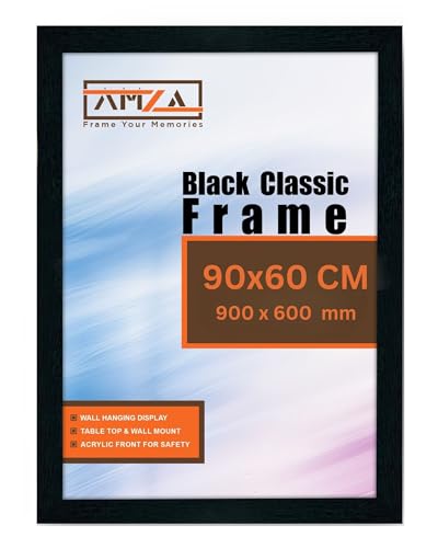 AMZA Picture Frame, 90 x 60 cm, Elegant for Photo, Poster, and Wall Mounting, Photo Frames Made with Premium Quality MDF, Available in All Standard & Non-Standard Sizes (Black, 90 x 60 cm)