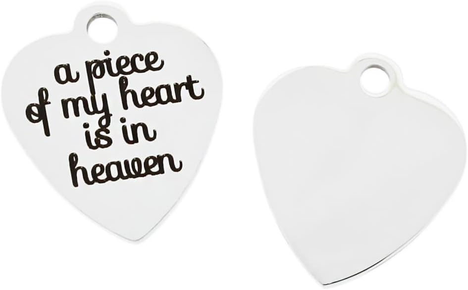 Bohemian Findings In Memory Stainless Steel Charm - A Piece of my Heart is in Heaven - Exclusive Line - Quantity Options - BFS583 Choose Quantity: BULK 20 Charms