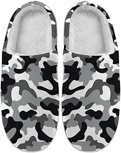 ocmogic Mens Womens Camo Slippers Grey Camouflage Print Slippers Memory Foam House Shoes Winter Slide Sandas Gifts for Women Men,Size 12-13 Women/10-11 Men