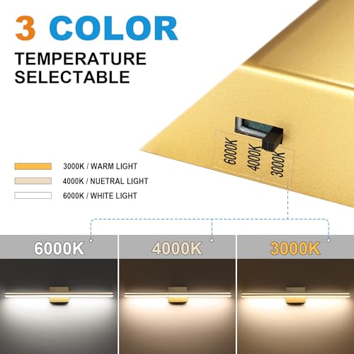 Image of SineRise LED Modern Bathroom Vanity Light Fixtures (32-Inch, 3000K /4000K /6000K, Dimmable), Gold Modern Acrylic Bathroom Wall Lighting Fixtures Over Mirror