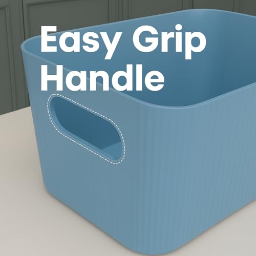 Image of Plastic Storage Box with Lid - Large Stackable Organizer Storage Box for Clothes, Toys, Kitchen - Big Size Plastic Storage Container Basket for Home, Office, Bathroom(Smal,Pack of 6,Blue)