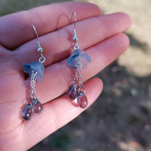 Gracayfr Jellyfish Earrings Jewelry Gifts Cute Blue Dangle Earrings For Women Trendy Unique Beaded Funky Dangling Hook Earrings Handmade Glass Flower Light Blue — view 4