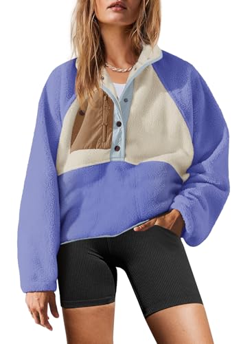 Yanekop Fleece Pullover Women Oversized Button Down Sweatshirts Cozy Fall