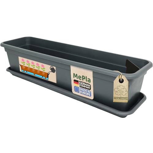 MePla - Balconnière Balcon avec Irrigation 100 CM + Dessous De - Anthracite - Bac à Fleurs - Cache-Pot - Jardinière en Résistant aux Intempéries Résistant Aux UV Plastique