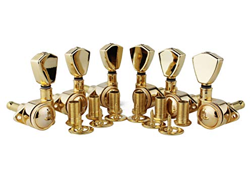 Guyker Guitar Locking Tuners (3L + 3R Handed) - 1:21 Models Rear Lock String Tuning Key Pegs Machine Head with Trapezium Handle Replacement for Electric, Folk or Acoustic Guitars - Gold