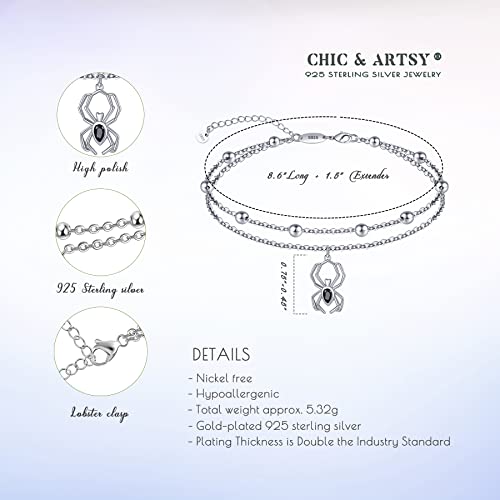 Image of CHIC & ARTSY Women Anklets S925 Sterling Silver Cute Animal Layered Anklet Bracelet Adjustable Multilayer Beach Anklet Bracelet Summer Foot Jewelry Cable Chain 10-11 Inches