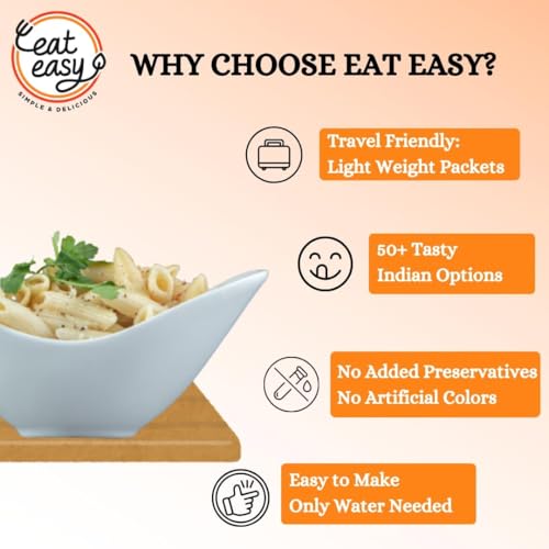 Image of Eat Easy Ready To Eat Jain Pasta- 100gm | Freeze Dehydrated | Just Add Water and Cook | No Onion No Garlic, Vegetarian Healthy Instant Creamy Pasta Food for Travel, Trekking, Campign, Hostel