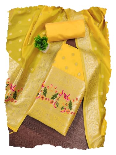 Image of DEVANGI Women's Pathni Banarasi Silk Unstitched Salwar Suit Dress Material With Dupatta