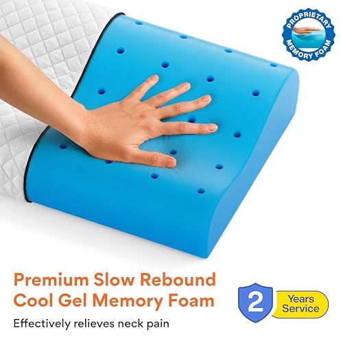 Image of FOVERA Cervical Pillow for Neck Pain | 2 Years Warranty | for Spondylitis Neck & Shoulder Pain, Orthopedic Memory Foam Pillow for Sleeping, King, 24 x 15 x 4.5 Inch, White Jacquard, Pack of 1