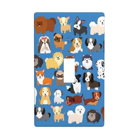 Cute Animal Dogs Puppy Decorative Outlet Cover Single Toggle Light Switch Plate Cover Electricity Receptacles Plates For Home Kitchen Living Bedroom 4.5 * 2.76 Cover