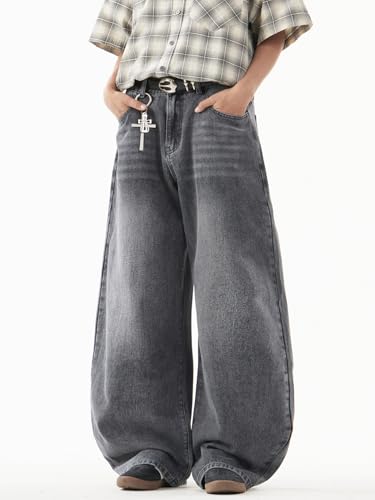 Image of DFGIGT Mens Baggy Jeans Wide Leg Denim Pants Y2k Loose Fit Streetwear | Hip Hop,Vintage 2000s,Jinco Jeans,Straight Leg,5 Pockets