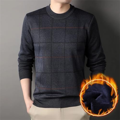 Men Round Necked Sweater with Plush Insulation Inner Layer Bottom Black Knit3