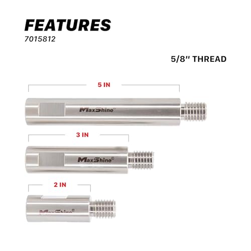 Image of Maxshine Universal Stainless Steel Extension Shaft Set for Rotary Machines - 2 inch, 3 inch & 5 inch Polisher Extenders for 5 /8 inch Backing Plates - 3-Piece Rotary Polisher Accessory for Car Polishing & Detailing